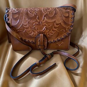 Patricia Nash Tan Embossed Leather Crossbody Bag